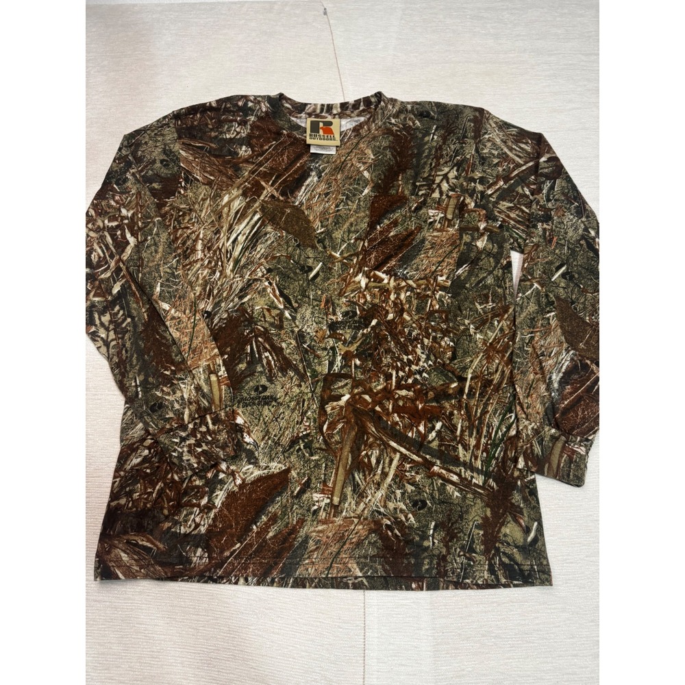 Russell Outdoors Mens Mossy Oak Duck Blind Camo Long Sleeve Pocket T-Shirt M